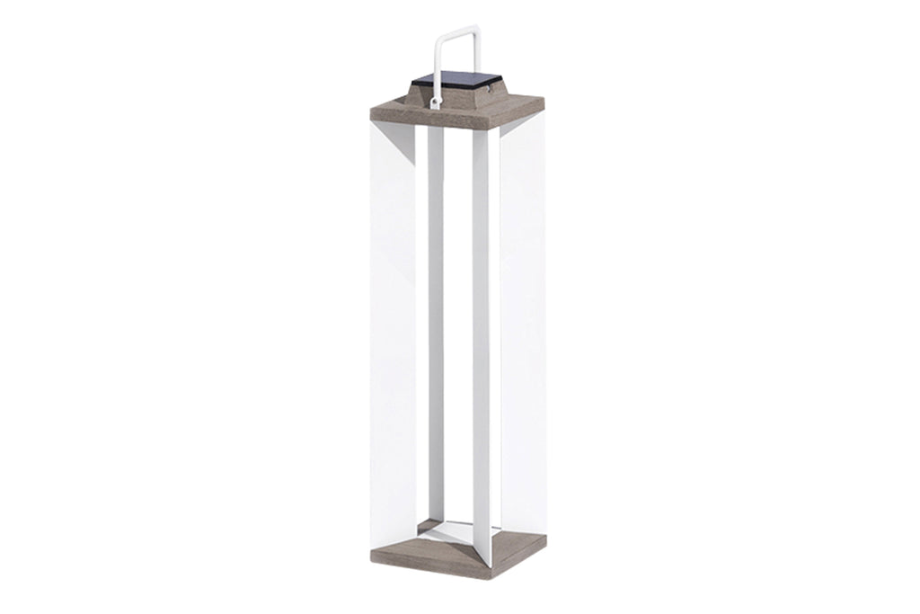 Teckalu 500lm Solar Lantern XL 90 cm - Duratek Teak with White Aluminium Slats
