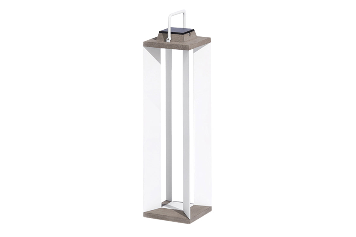 Teckalu 500lm Solar Lantern XL 90 cm - Duratek Teak with White Aluminium Slats
