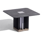 Teckalu 500lm Solar Low Table 64 cm Square - Duratek Teak Base, Slate HPL Top with Black Aluminium Slats