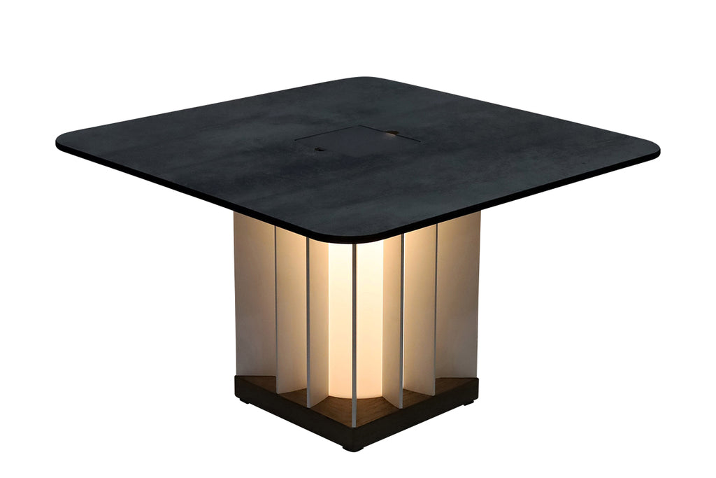 Teckalu 500lm Solar Low Table 64 cm Square - Duratek Teak Base, Slate HPL Top with Black Aluminium Slats
