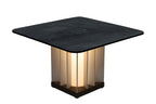 Teckalu 500lm Solar Low Table 64 cm Square - Duratek Teak Base, Slate HPL Top with Black Aluminium Slats
