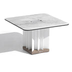 Teckalu 500lm Solar Low Table 64 cm Square - Duratek Teak Base, White Wash Concrete HPL Top with White Aluminium Slats