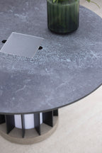 Teckalu 500lm Solar Low Table 70 cm - Duratek Teak Base, Slate HPL Top with Black Aluminium Slats