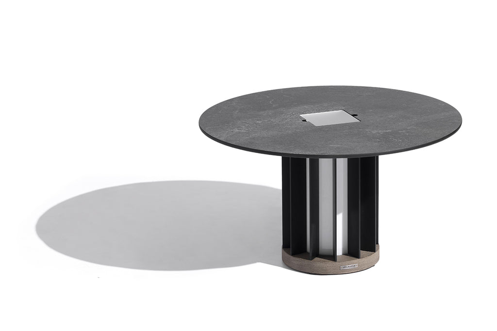 Teckalu 500lm Solar Low Table 70 cm - Duratek Teak Base, Slate HPL Top with Black Aluminium Slats