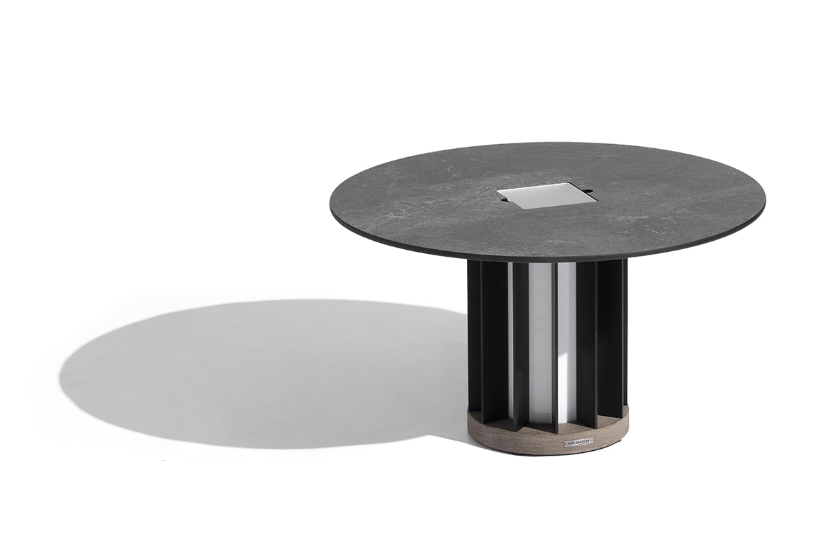 Teckalu 500lm Solar Low Table 70 cm - Duratek Teak Base, Slate HPL Top with Black Aluminium Slats