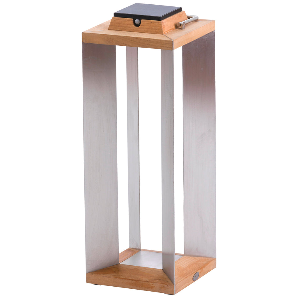 Teckinox 500lm Solar Lantern Large 65.5 cm - Teak with Stainless Steel Slats