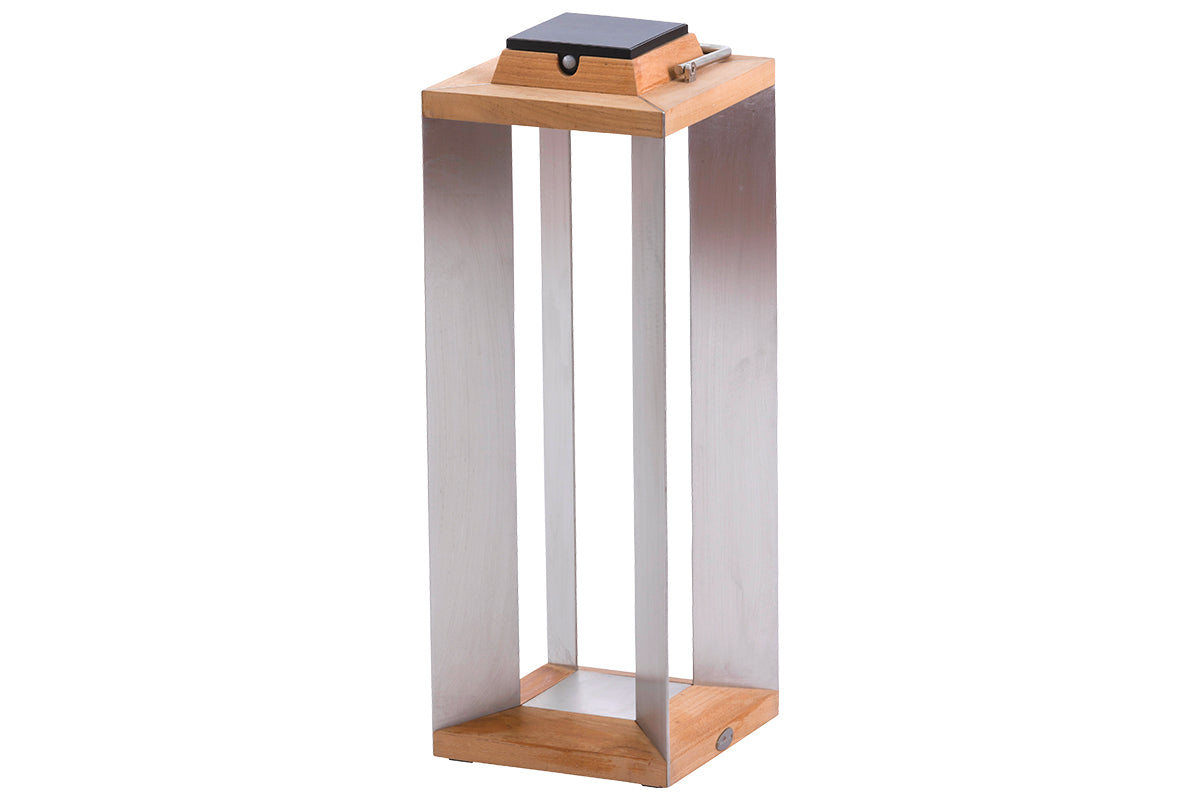 Teckinox 500lm Solar Lantern Large 65.5 cm - Teak with Stainless Steel Slats