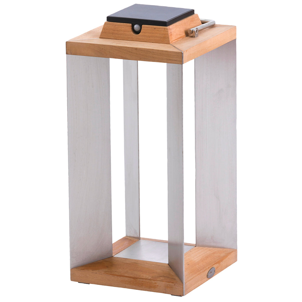 Teckinox 500lm Solar Lantern Medium 45.5 cm - Teak with Stainless Steel Slats