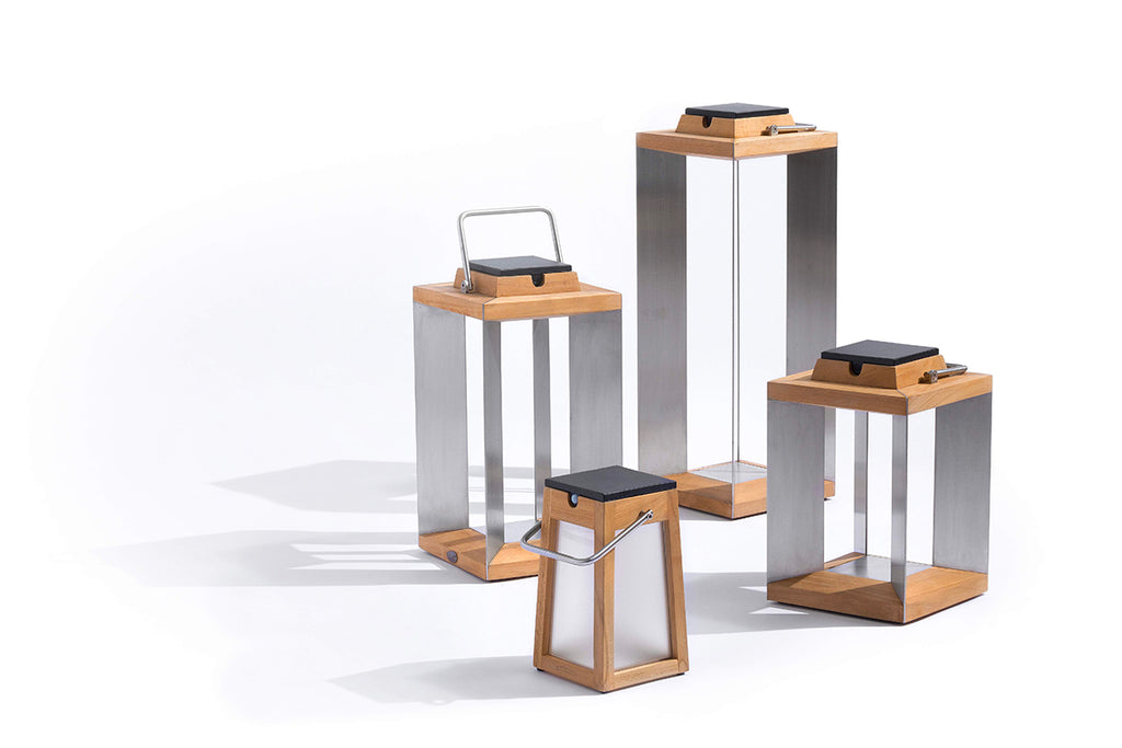 Teckinox 500lm Solar Lantern Medium 45.5 cm - Teak with Stainless Steel Slats