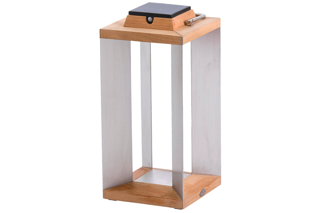 Teckinox 500lm Solar Lantern Medium 45.5 cm - Teak with Stainless Steel Slats