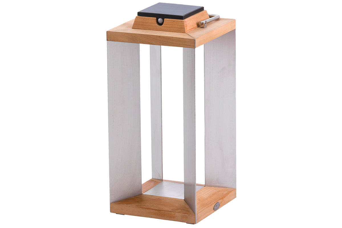 Teckinox 500lm Solar Lantern Medium 45.5 cm - Teak with Stainless Steel Slats