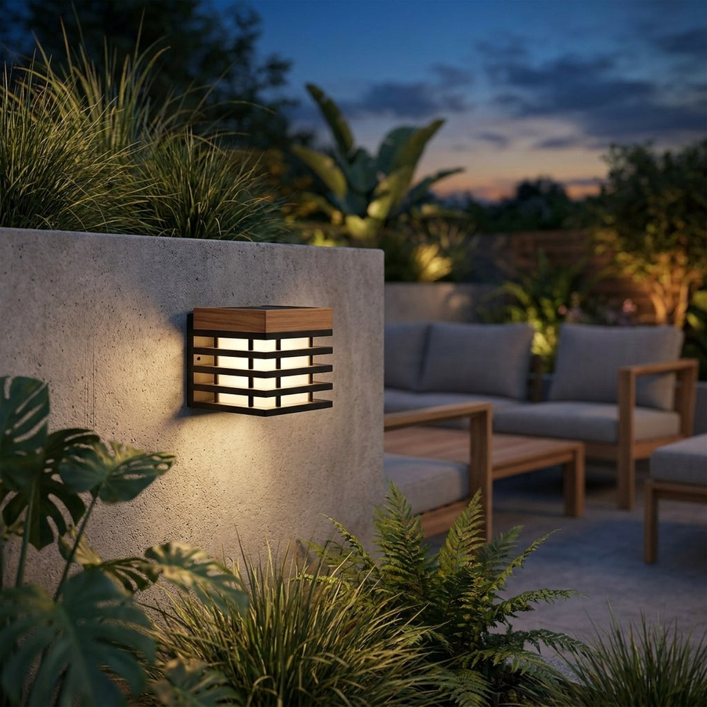 Tekura 300lm Solar Wall Light - Teak with HPL Slats