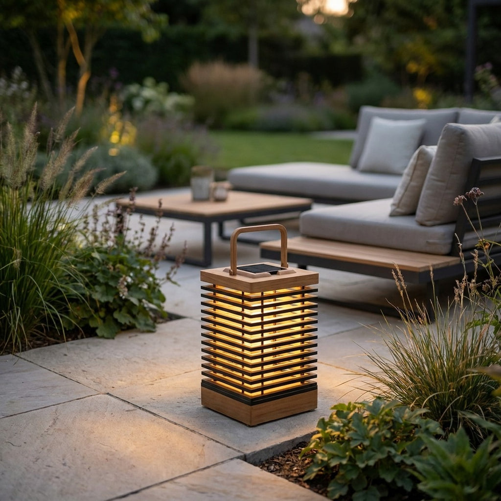 Tekura 500lm Solar Lantern 37 cm - Teak with HPL Slats