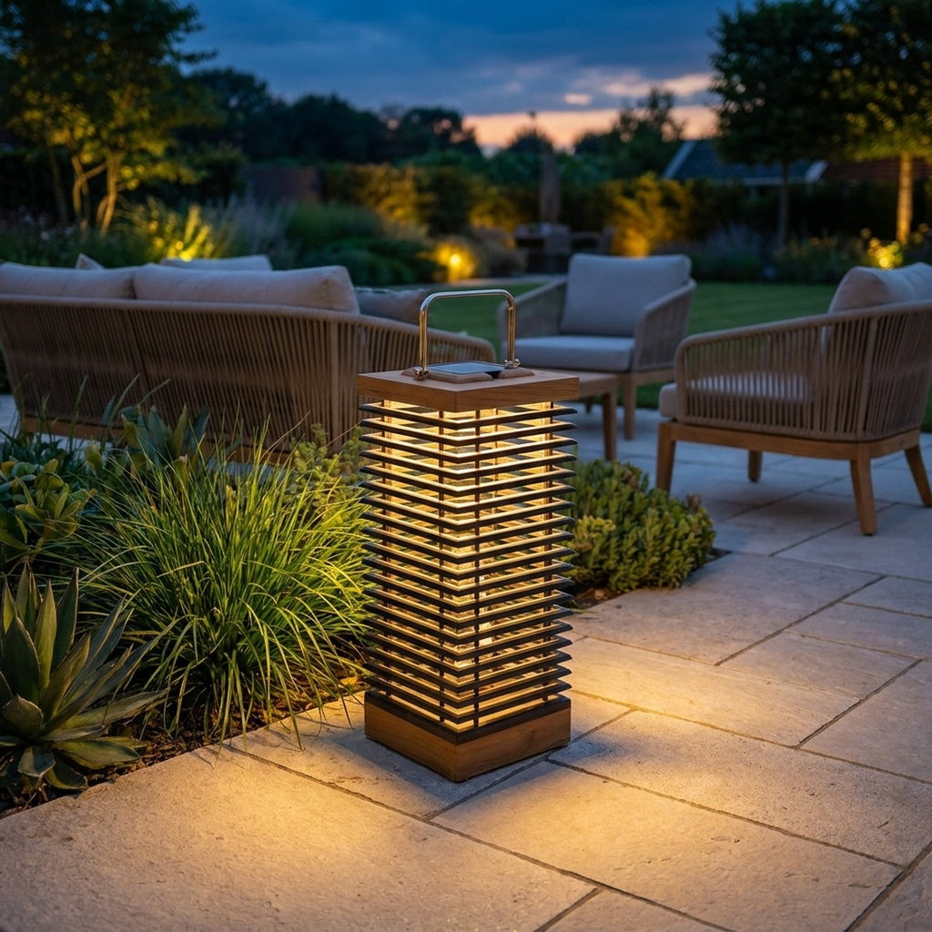 Tekura 500lm Solar Lantern 66 cm - Teak with HPL Slats