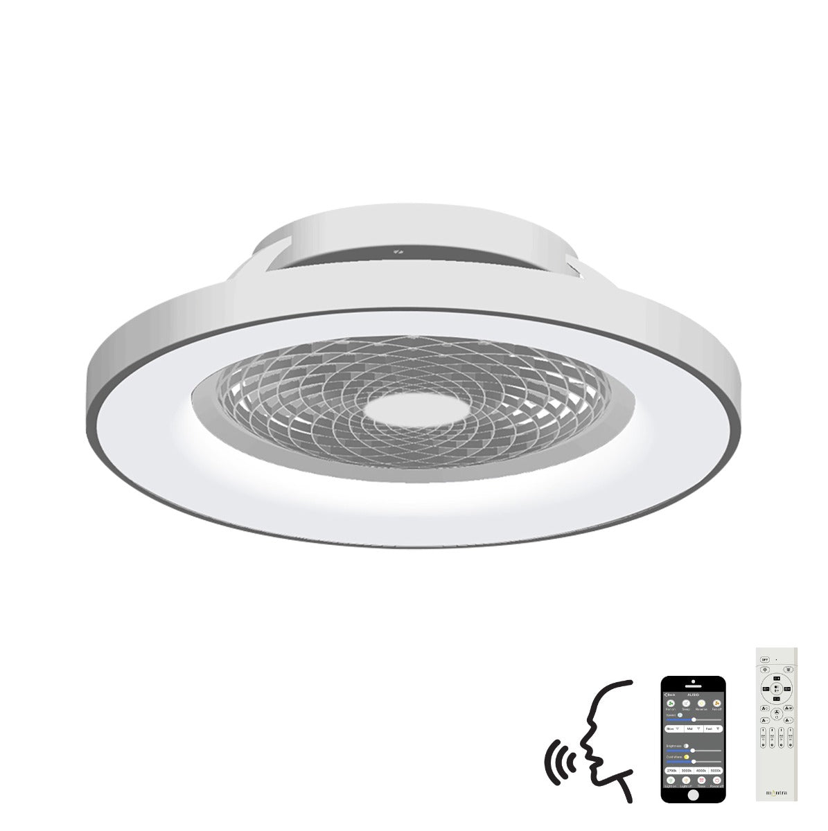 Mantra Tibet Ceiling Fan & Dimmable LED Light White and Silver. 5 Years Warranty. Remote Control, App, Alexa/Google Voice Control