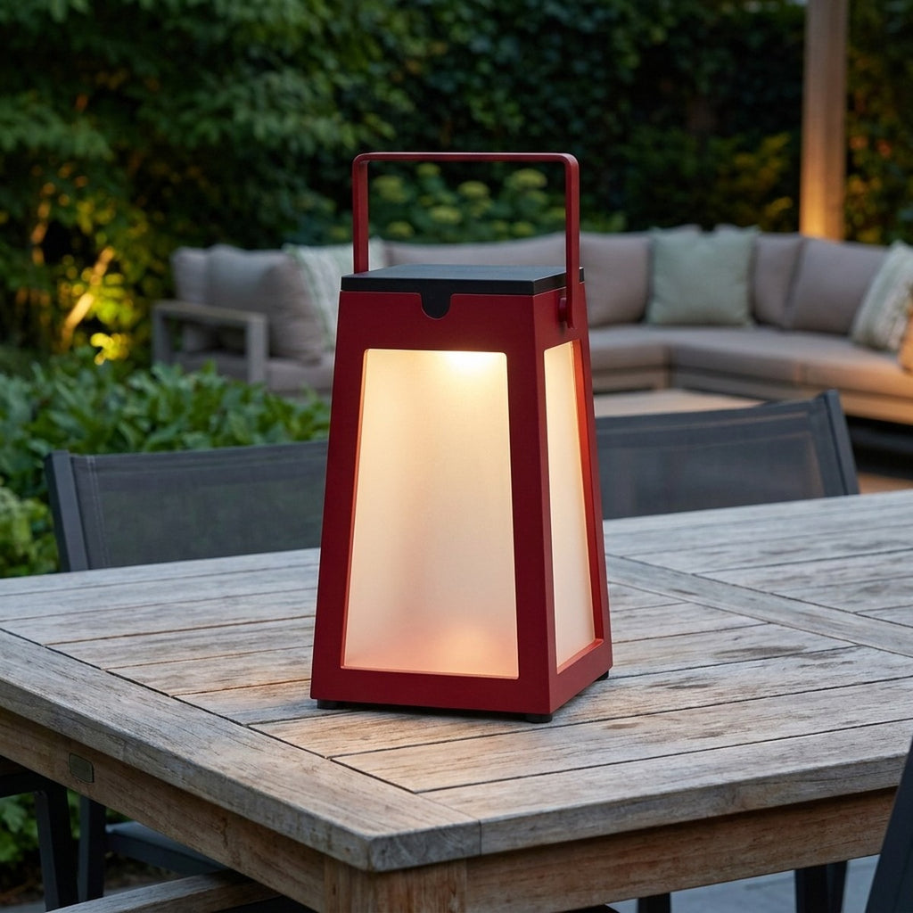 Tinka 300lm Solar Lantern 25 cm - Red Aluminium with Frosted Acrylic Glass