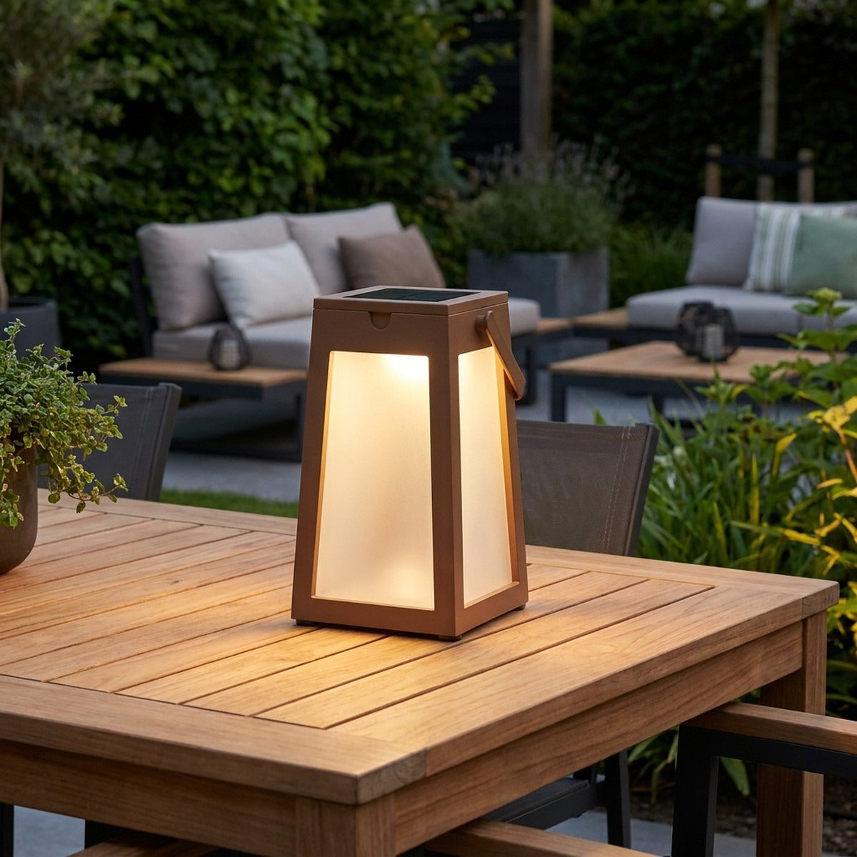Tinka 300lm Solar Lantern 25 cm - Nutmeg Aluminium with Frosted Acrylic Glass