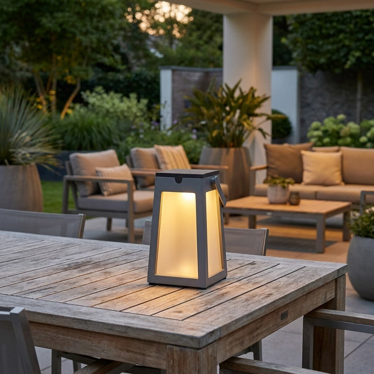 Tinka 300lm Solar Lantern 25 cm - Space Grey Aluminium with Frosted Acrylic Glass