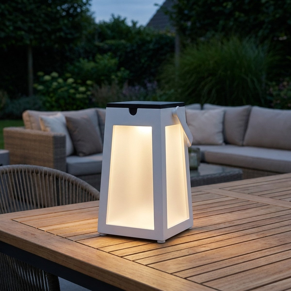 Tinka 300lm Solar Lantern 25 cm - White Aluminium with Frosted Acrylic Glass
