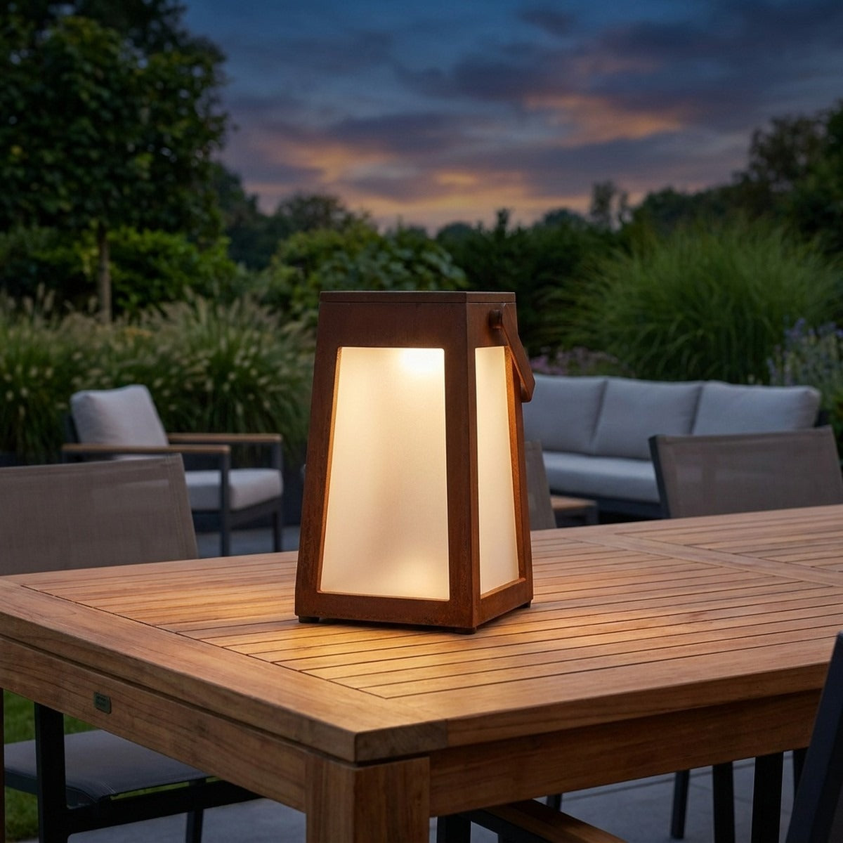 Tinka 300lm Solar Lantern 25 cm - Corten Aluminium with Frosted Acrylic Glass