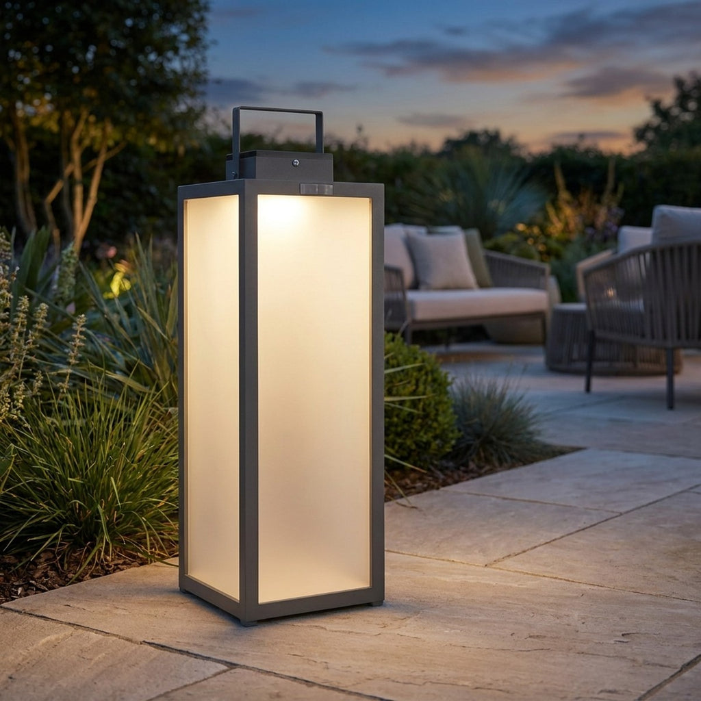 Tradition 300lm Solar Lantern 65 cm - Space Grey Aluminium with Frosted Glass