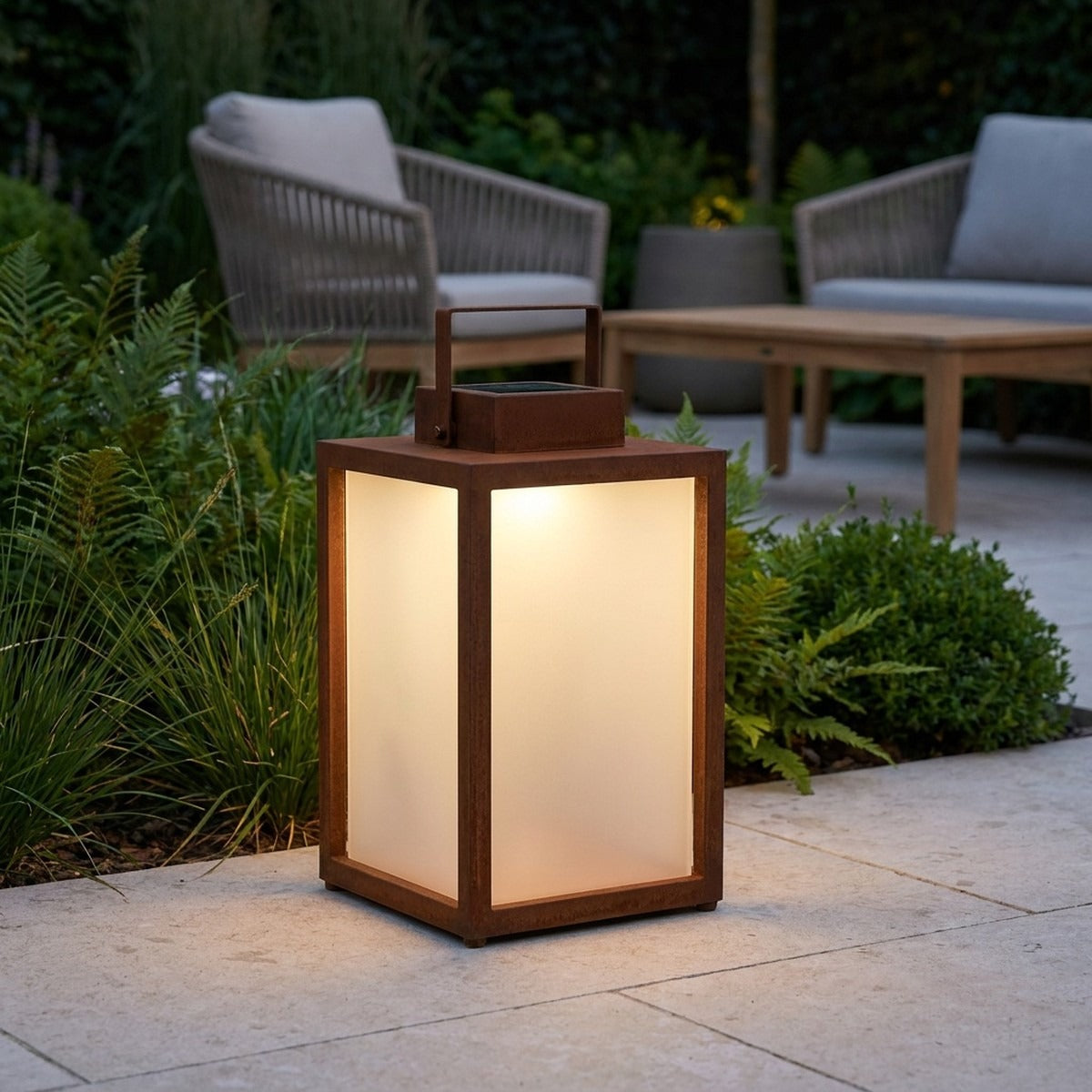 Tradition 300lm Solar Lantern 40 cm - Corten Aluminium with Frosted Glass