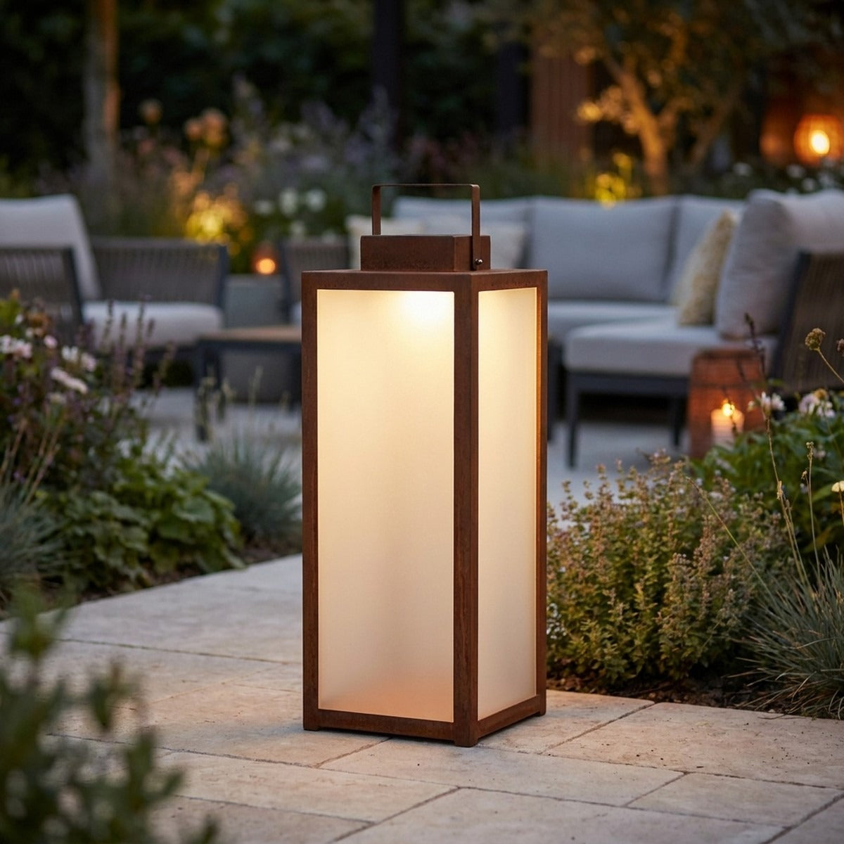 Tradition 300lm Solar Lantern 65 cm - Corten Aluminium with Frosted Glass