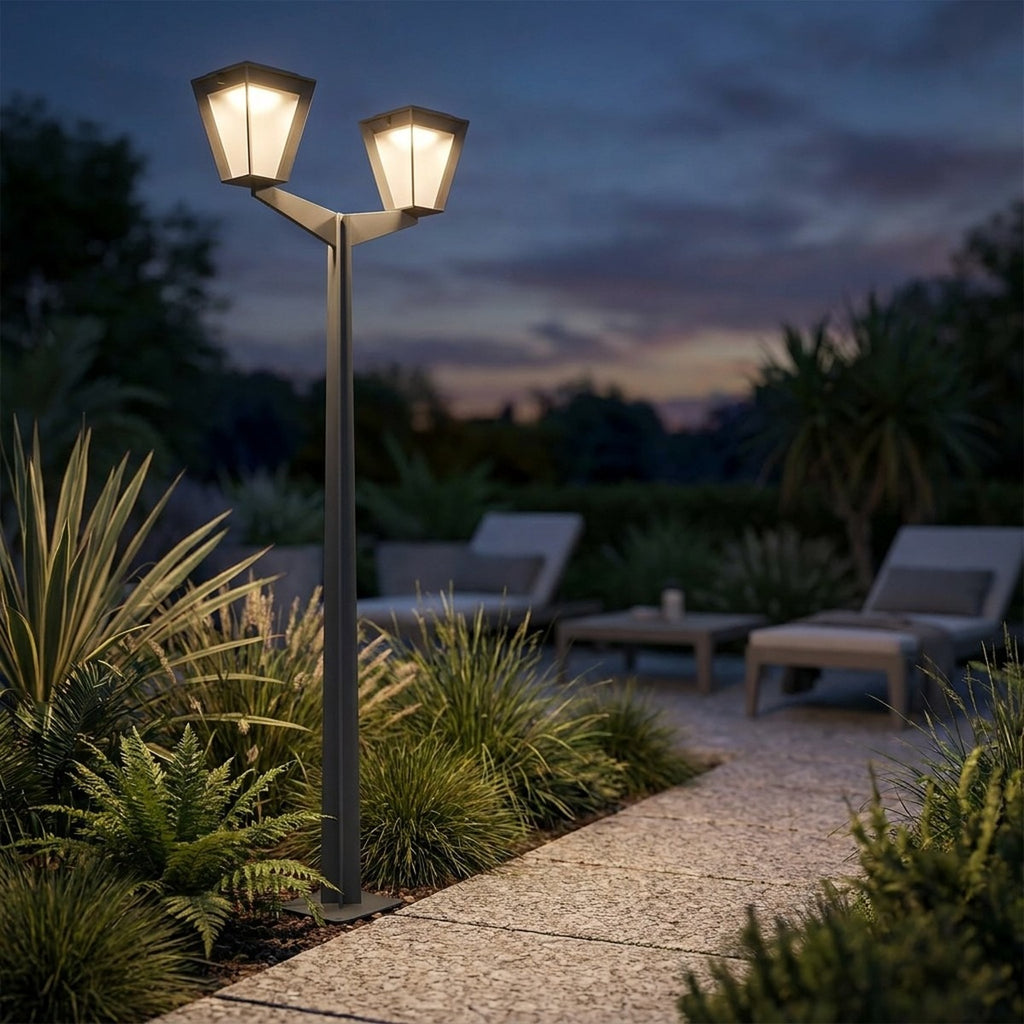 Metro Double-Head Solar & Rechargeable Lamppost 220 cm 2x500lm - Space Grey Aluminium