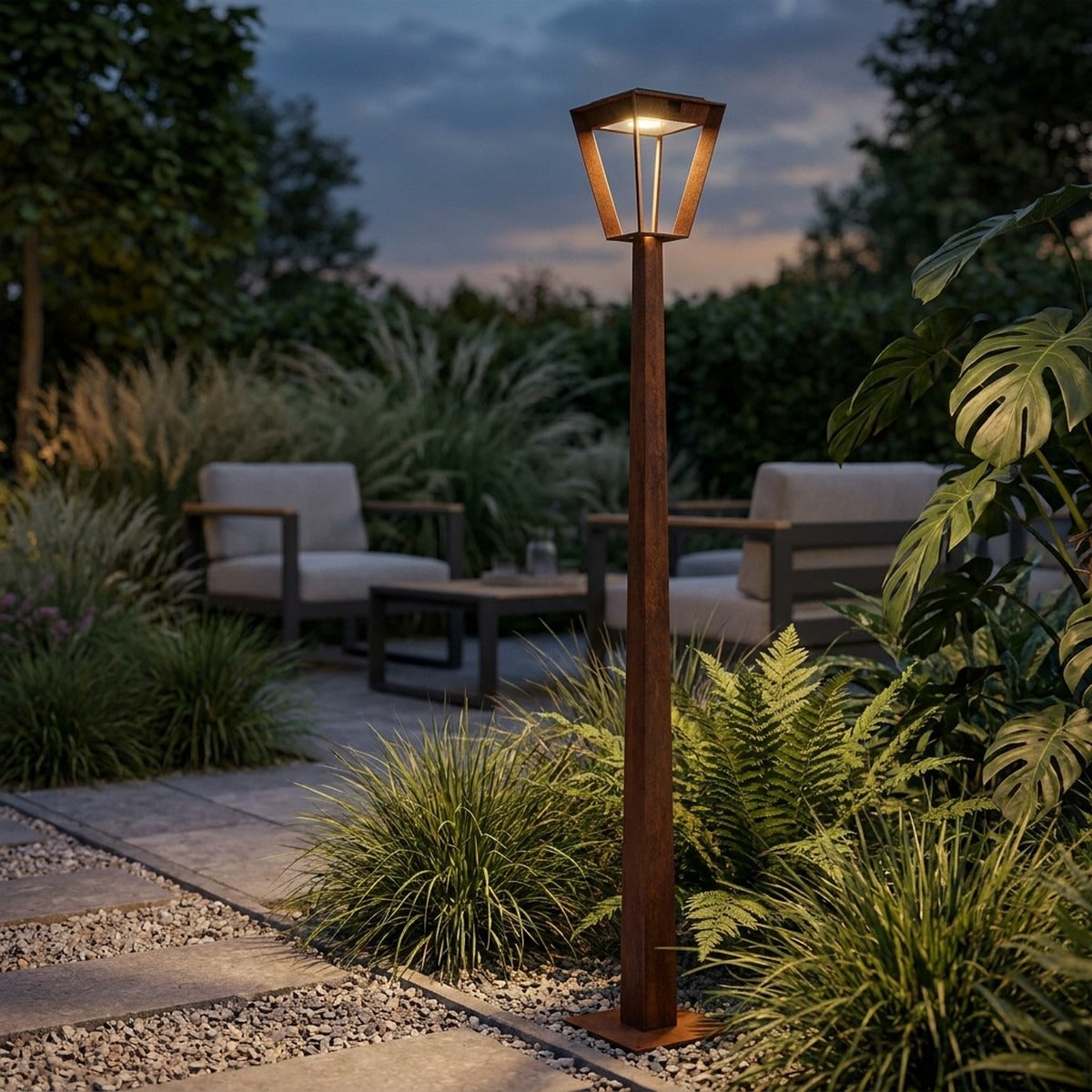Metro 500lm Solar & Rechargeable Lamppost 200 cm - Corten Aluminium