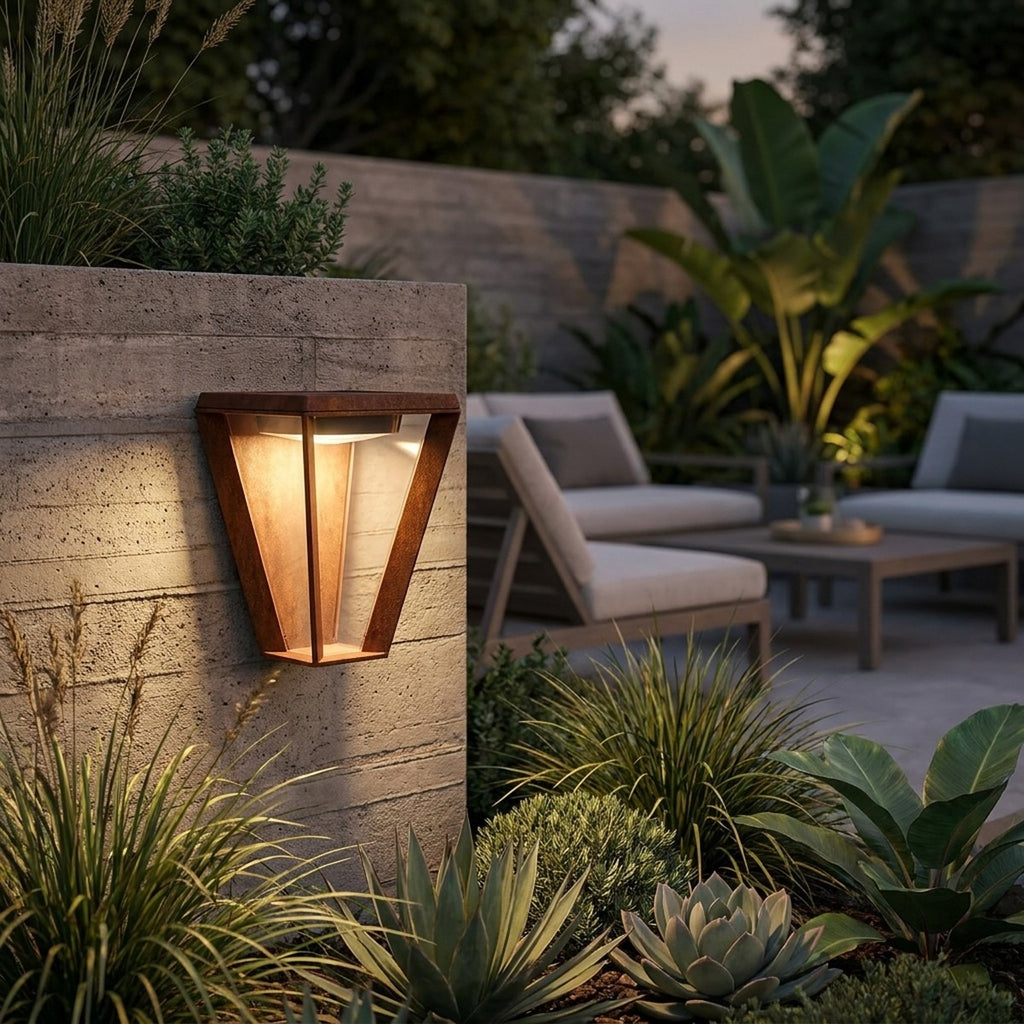 Metro 500lm Solar & Rechargeable Wall Light - Corten Aluminium with Motion Sensor