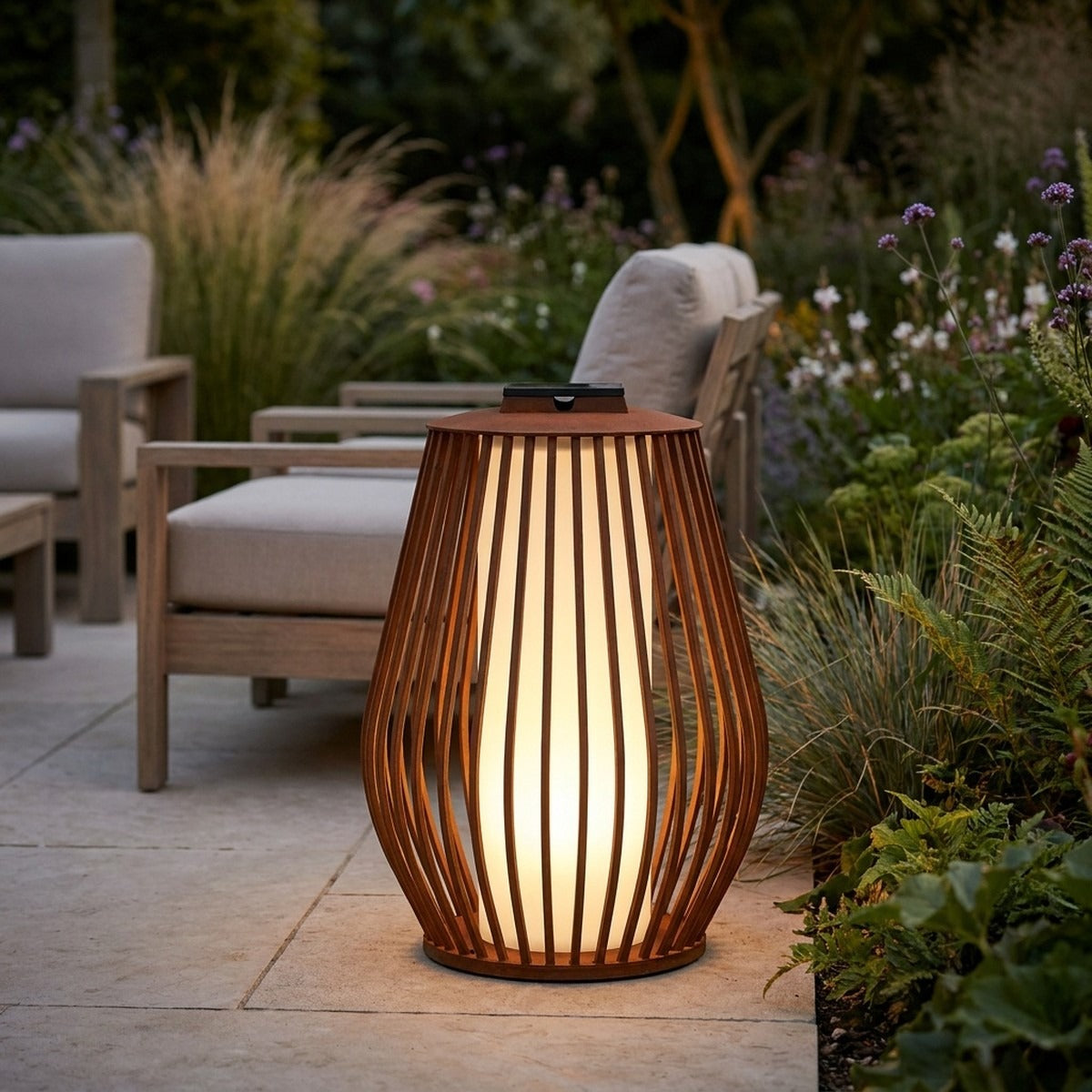 Mandalay 500lm Solar & Rechargeable Lantern 55 cm - Corten Aluminium