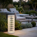 Cadix 500lm Solar & Rechargeable Floor Lamp 90 cm - White Woven Aluminium with Granite Base