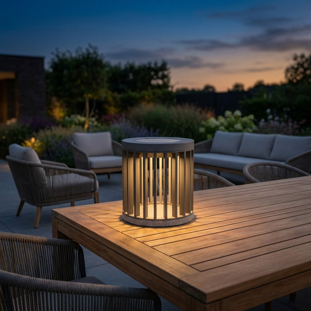 Halo 200lm Solar Table Lamp 18 cm - Space Grey Aluminium with Granite Base