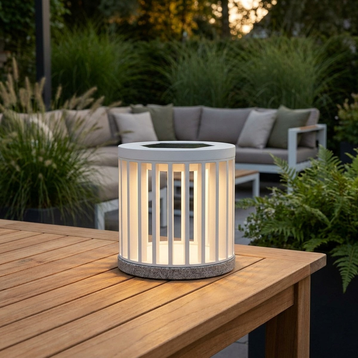 Halo 200lm Solar Table Lamp 18 cm - White Aluminium with Granite Base
