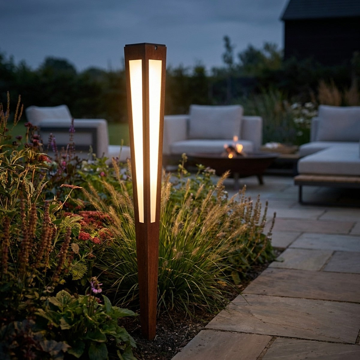 Tinka 500lm Solar Torch 120 cm - Corten Aluminium with Frosted Acrylic Diffuser