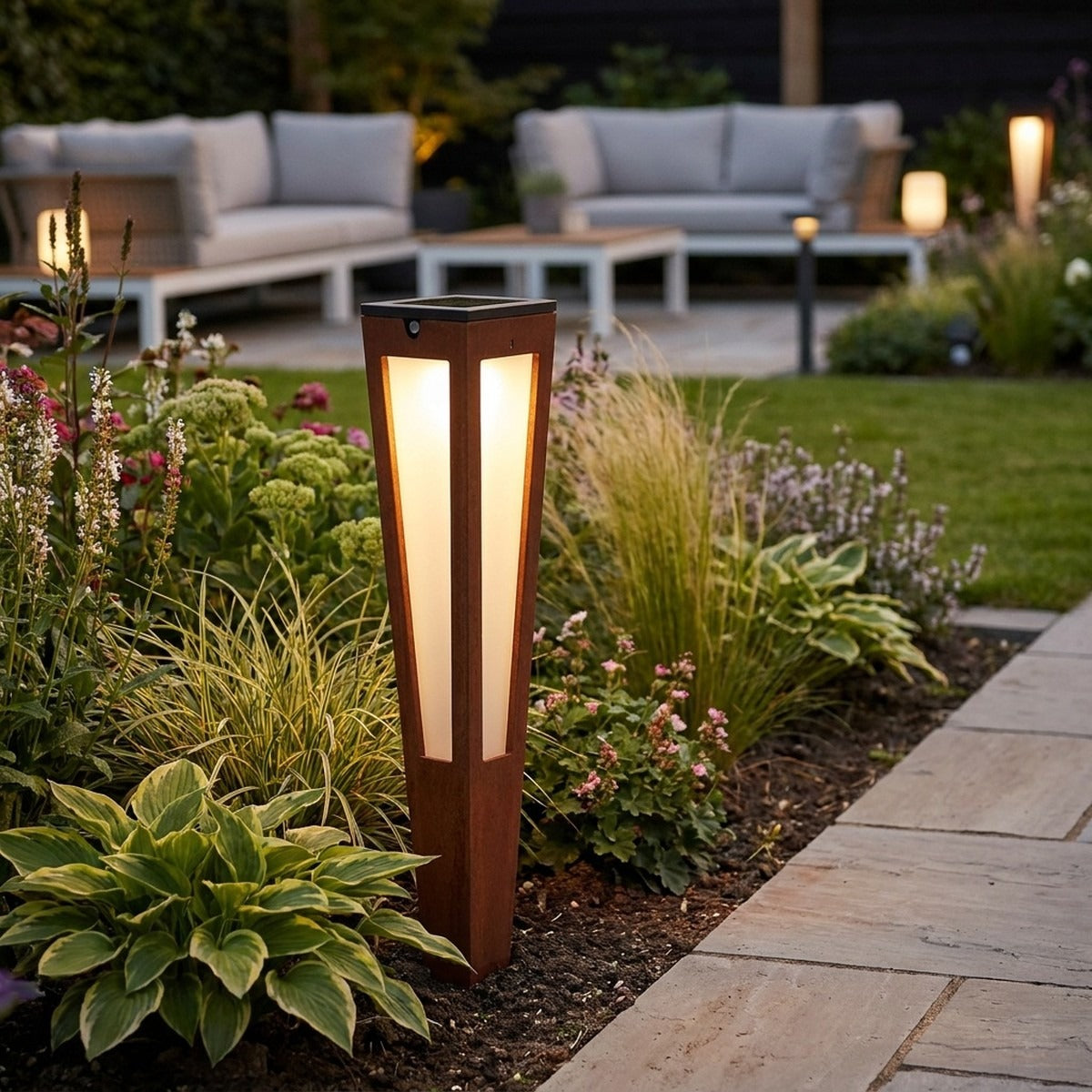 Tinka 500lm Solar Lantern 62 cm - Corten Aluminium with Frosted Acrylic Diffuser