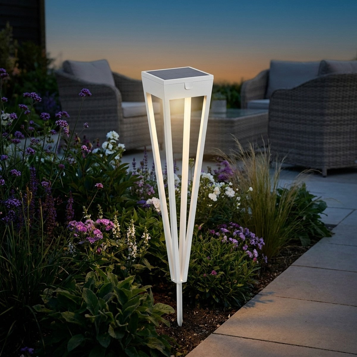 Tinka 300lm Solar Torch 50 cm with Integrated Spike - White Aluminium