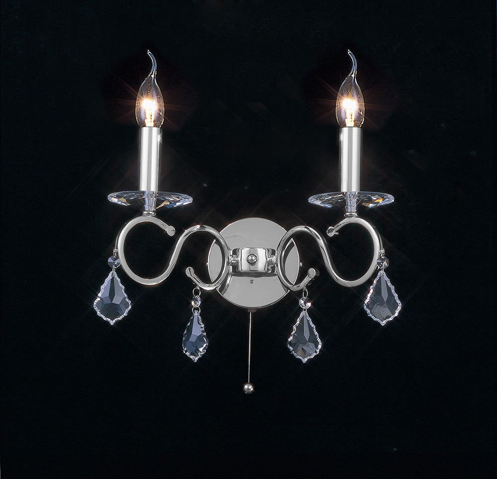 Diyas Torino Twin Wall Light in Polished Chrome with Crystal
