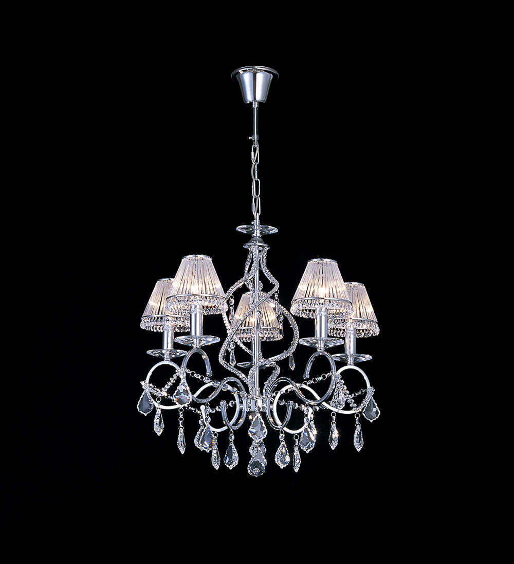 Diyas Torino 5 Light Pendant Light in Polished Chrome with Crystal