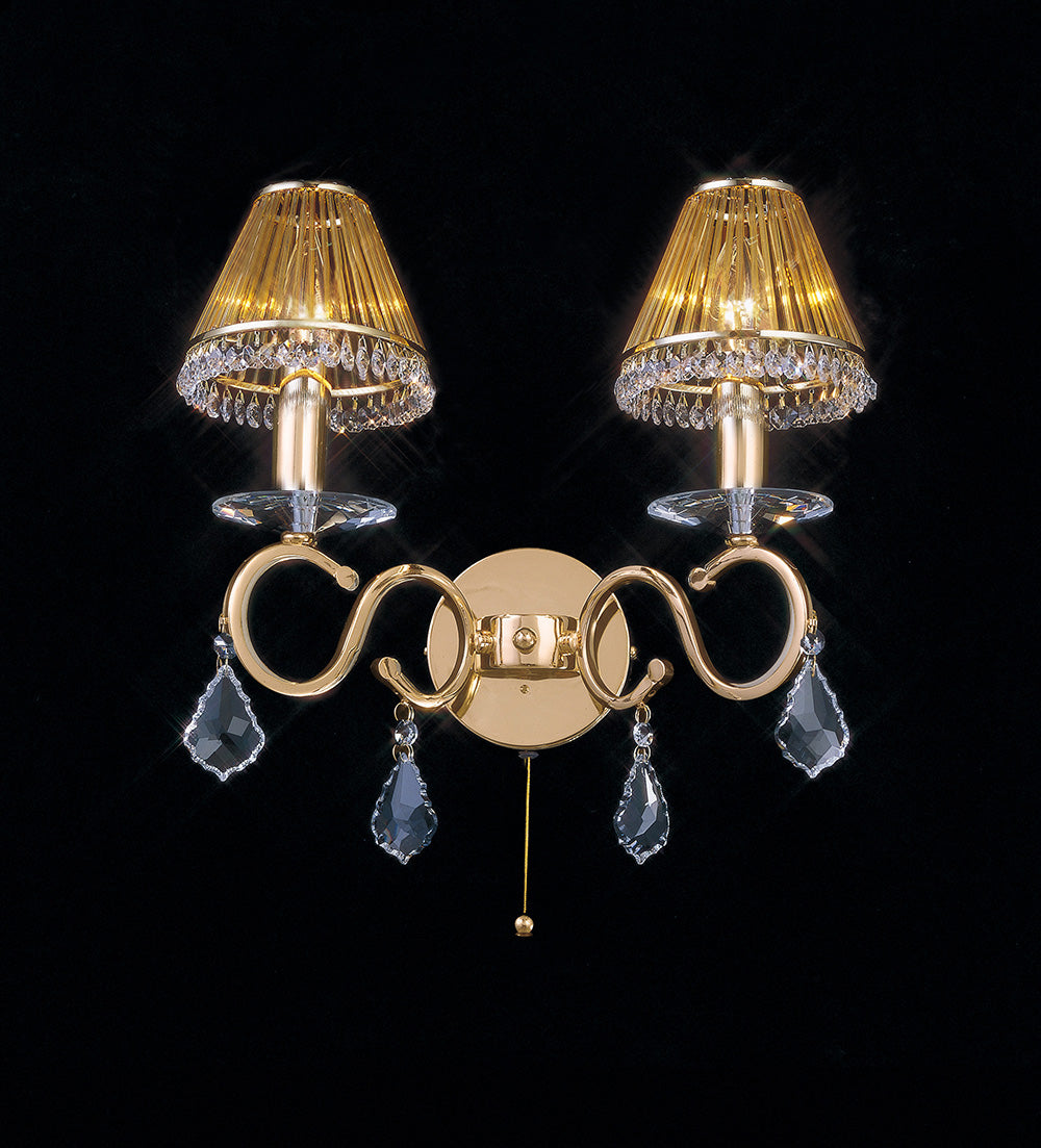 Diyas Torino 2 Light Switched Wall Light in French Gold with Crystal