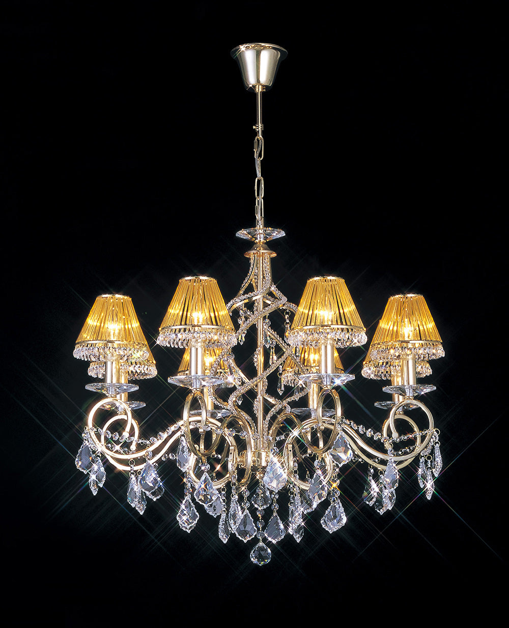 Diyas Torino 8 Light Pendant Light in French Gold with Crystal