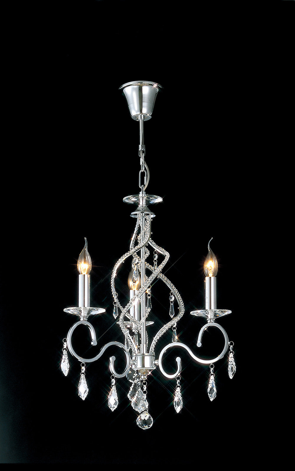 Diyas Torino 3 Light Pendant Light in Polished Chrome with Crystal