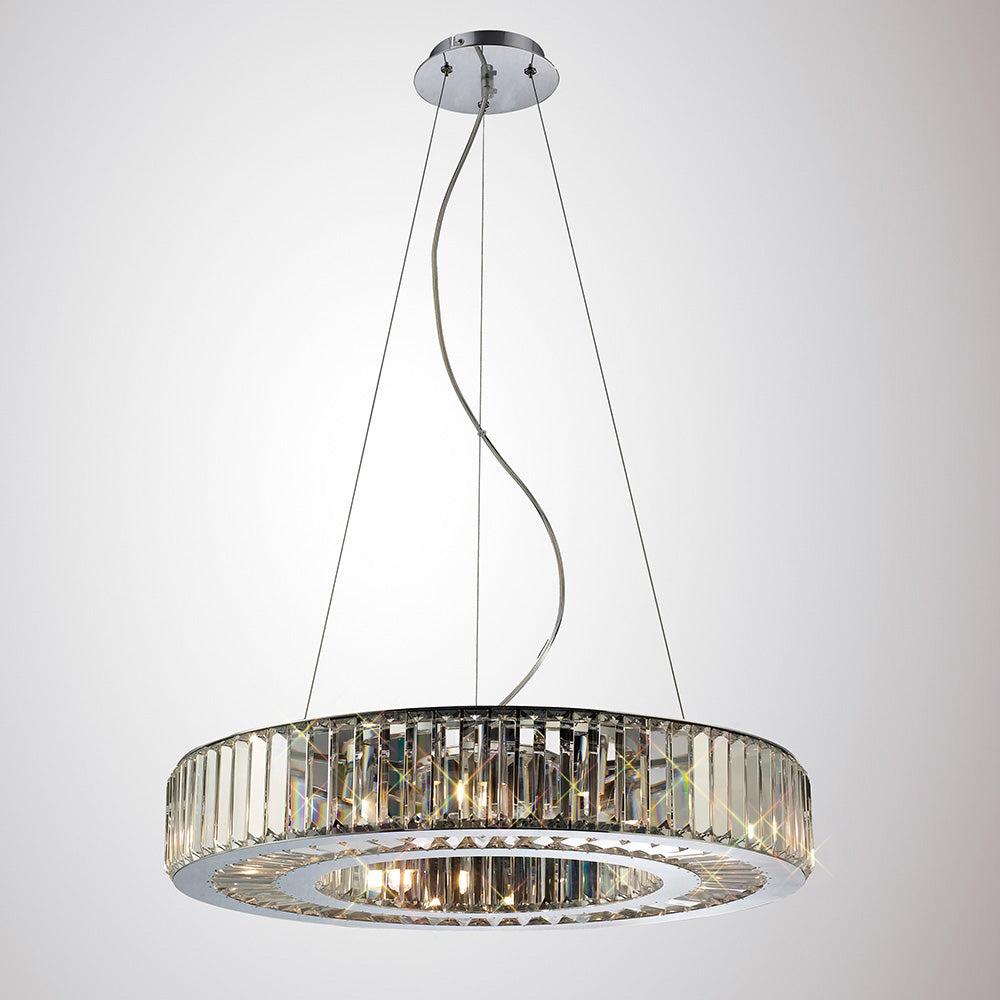 Diyas Torre 9 Light Pendant Light in Polished Chrome with Crystal