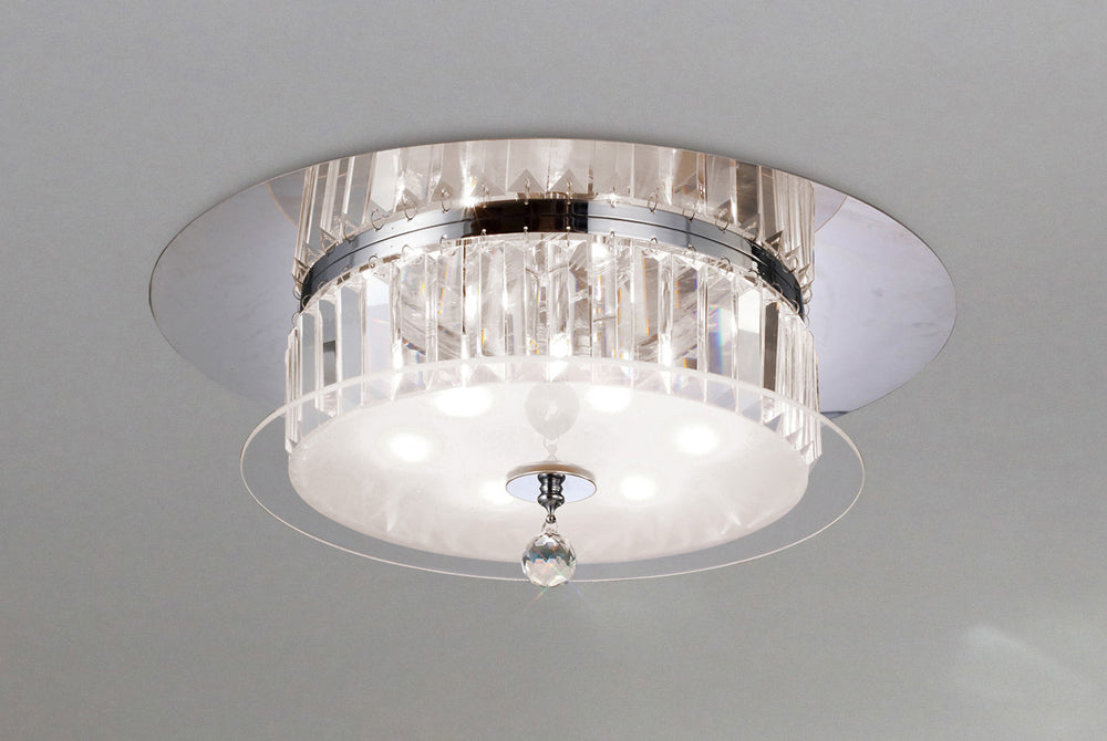 Diyas Tosca 6 Light Round Flush Ceiling Light in Polished Chrome with Glass and Crystal