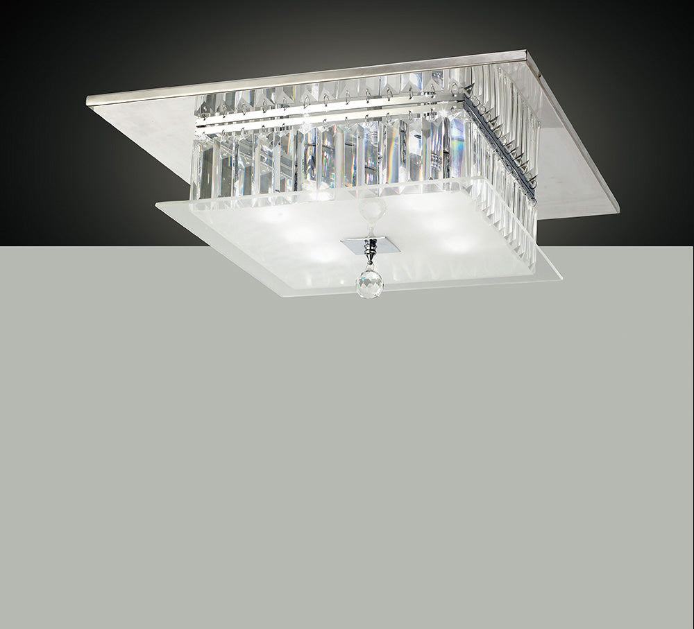 Diyas Tosca 6 Light Square Flush Ceiling Light in Polished Chrome with Glass and Crystal