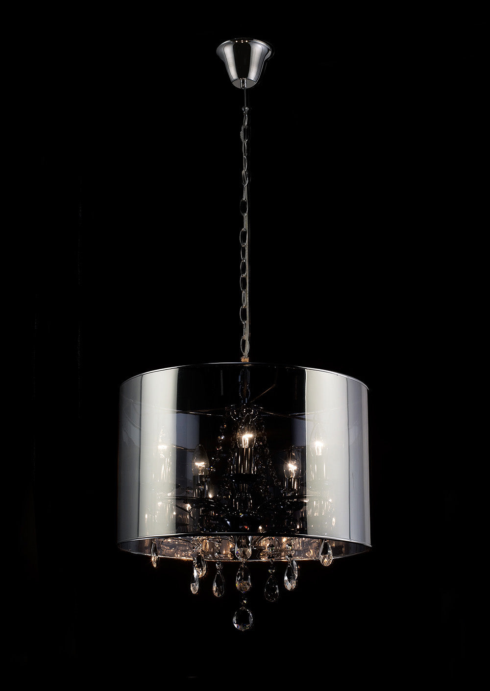 Diyas Trace 5 Light Pendant Light in Polished Chrome with PVC Crystal Shade