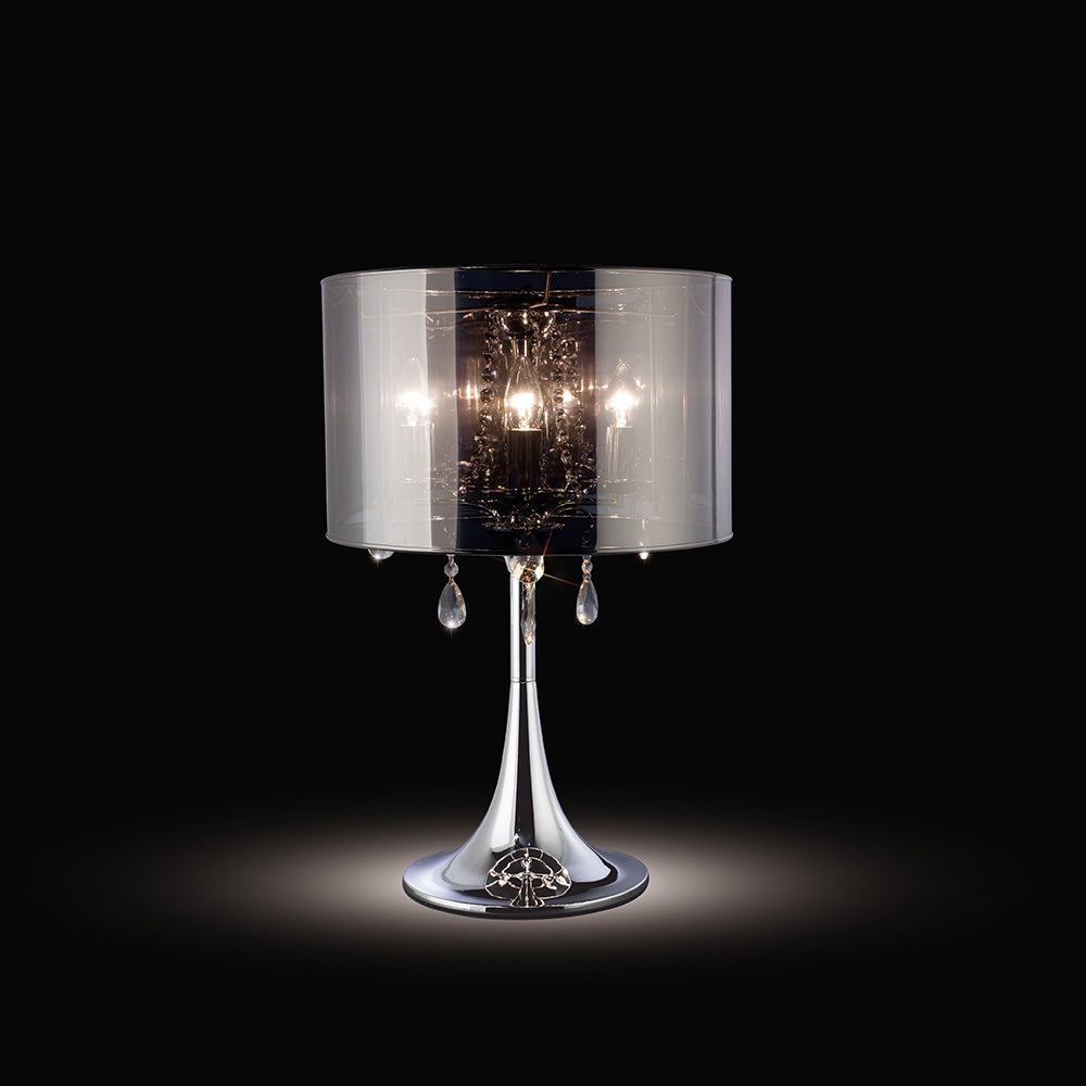 Diyas Trace 3 Light Table Lamp in Polished Chrome with Crystal and Chrome Shade