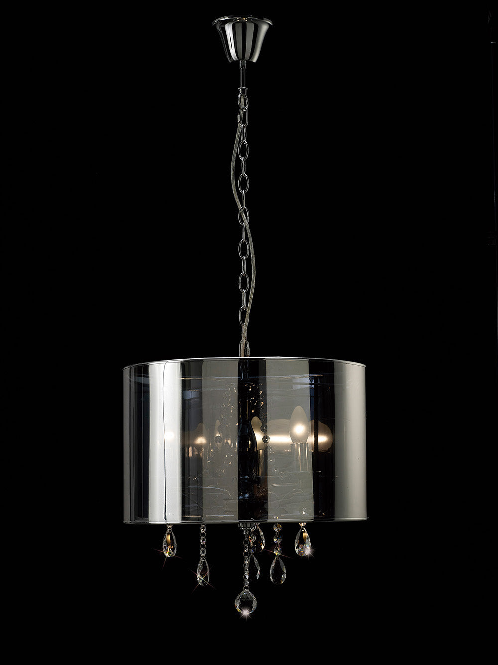 Diyas Trace 3 Light Pendant Light in Polished Chrome with PVC Crystal Shade