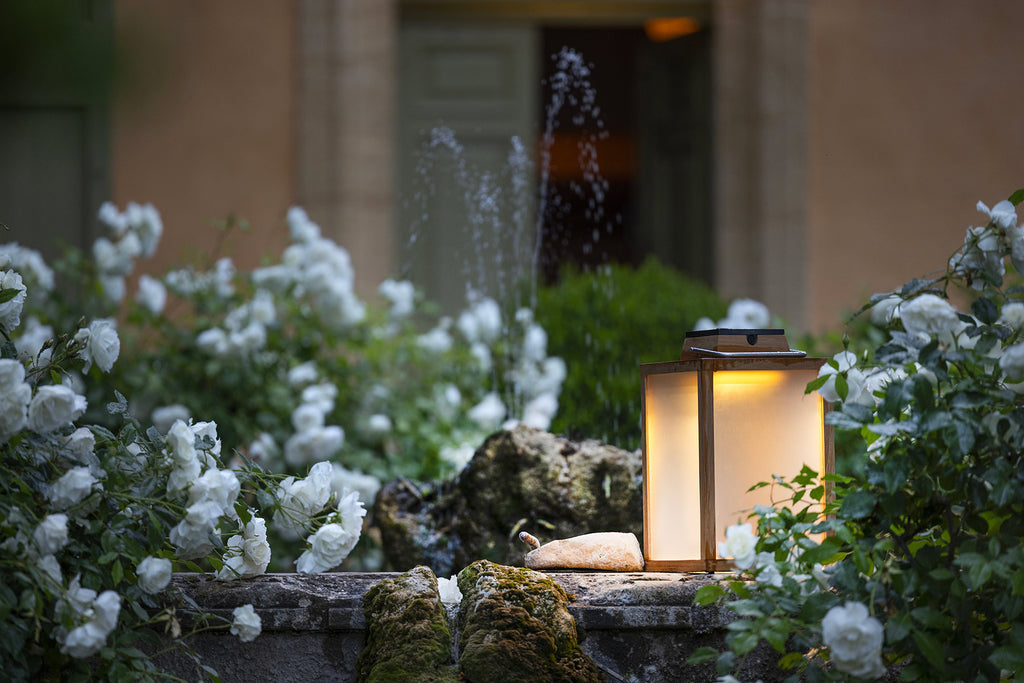 Tradition 300lm Solar Lantern 40 cm - Teak with Frosted Acrylic Glass
