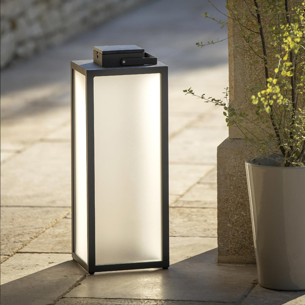 Tradition 300lm Solar Lantern 65 cm - Space Grey Aluminium with Frosted Glass